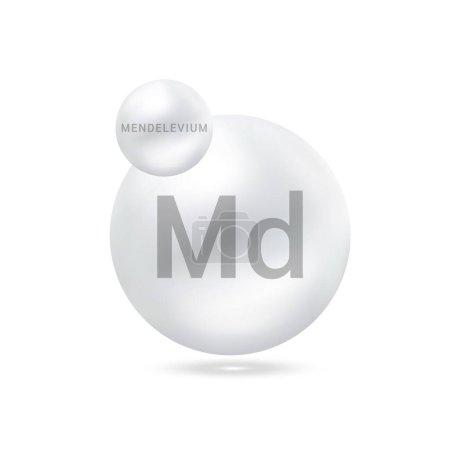 Mendelevium-Molekül modelliert Silber. Ökologie und Biochemie. Vereinzelte Kugeln auf weißem Hintergrund. 3D Vektor Illustration.