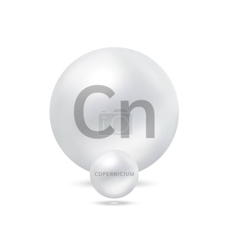 Copernicium-Molekül modelliert Silber. Ökologie und Biochemie. Vereinzelte Kugeln auf weißem Hintergrund. 3D Vektor Illustration.