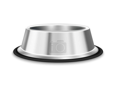 Illustration for Food bowl stainless steel for dogs cats. Use for advertising pet food. Vector realistic 3D on a white background. - Royalty Free Image