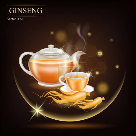 Ginseng Herbes traditionnelles chinoises, que l'utilisation pour la médecine et la nourriture célèbre en Asie. Superaliment sain. Vecteur EPS10