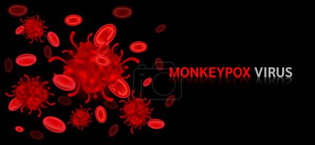 Illustration for Monkeypox virus alert against disease spread or precautions. Epidemic from animals to humans. Medical and health concept. Vector EPS10 Illustration. - Royalty Free Image