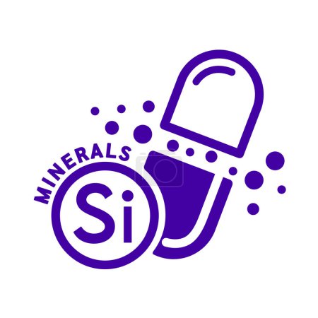 Ilustración de Minerales silicio icono y cápsula púrpura forma línea simple aislado sobre fondo blanco. Concepto de ciencia de símbolos médicos. Ilustración del vector EPS10. - Imagen libre de derechos