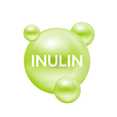 Inulina, fibra de vitaminas verde aislada sobre fondo blanco. Aminoácidos esenciales para la salud corporal. Productos de diseño suplemento de alimentos. Vector 3D EPS10.
