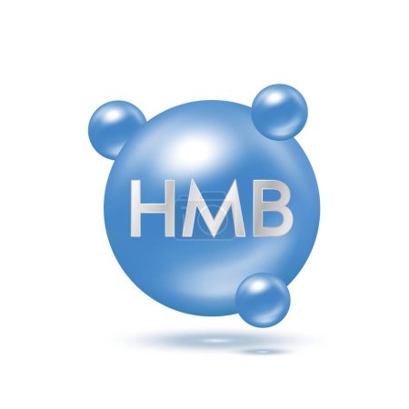 HMB Pill nutrients that help strengthen slow down the deterioration muscle. Icon blue isolated white background. Vector EPS10. Sport supplement and medical science concept.