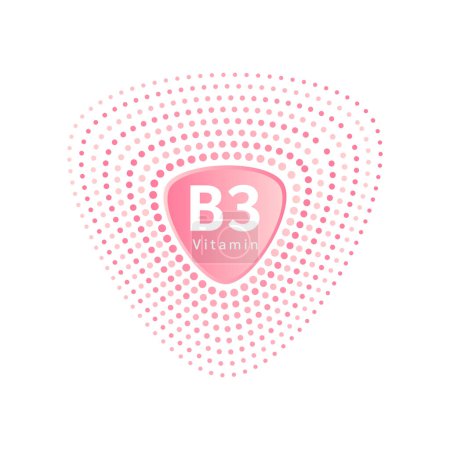 Illustration for Vitamin B3 pink icon form flat style on white isolated background. Skin care and health care medical concept. Vector illustration. - Royalty Free Image
