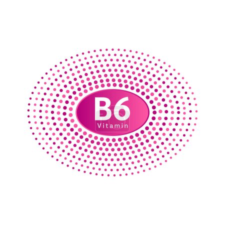 Ilustración de Vitamina B6 icono púrpura forma estilo plano sobre fondo blanco aislado. Cuidado de la piel y cuidado de la salud concepto médico. Ilustración vectorial. - Imagen libre de derechos