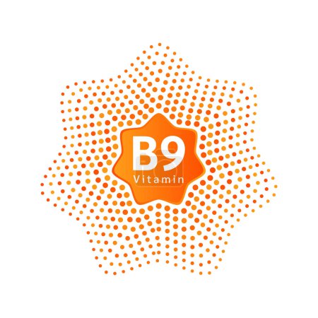 Ilustración de Vitamina B9 icono naranja forma estilo plano sobre fondo blanco aislado. Cuidado de la piel y cuidado de la salud concepto médico. Ilustración vectorial. - Imagen libre de derechos