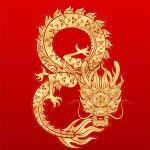 Traditional chinese Dragon gold zodiac sign number 8 infinity isolated on red background for card design print media or festival. China lunar calendar animal happy new year. Vector Illustration.