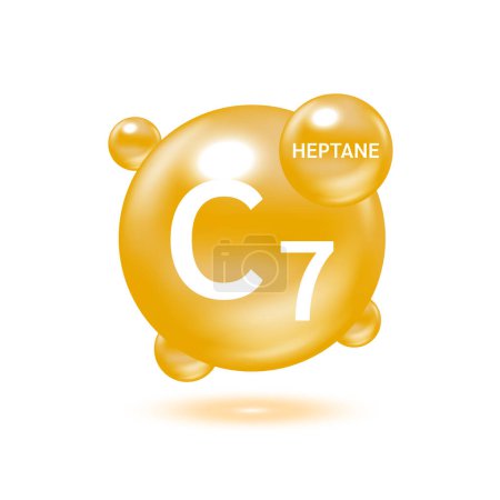 Heptan-Gas C7H16-Molekülmodelle und physikalische chemische Formeln. Erdgas brennbarer gasförmiger Brennstoff. Ökologie und Biochemie. Vereinzelt auf weißem Hintergrund. 3D Vektor Illustration.