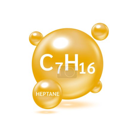 Ilustración de Modelos de moléculas de gas heptano C7H16 y fórmulas químicas físicas. Gas natural combustible combustible gaseoso. Ecología y bioquímica concepto de ciencia. Aislado sobre fondo blanco. Ilustración vectorial 3D. - Imagen libre de derechos
