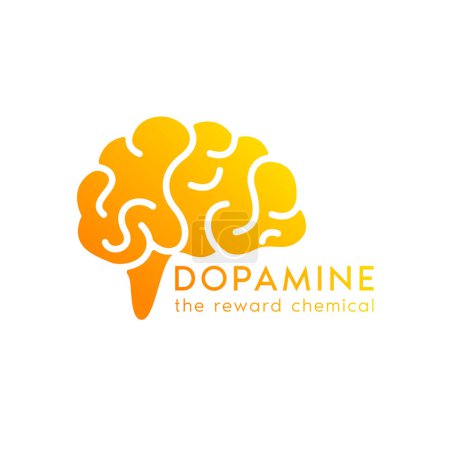 Illustration for Brain chemistry dopamine. The reward chemical. Brain orange logo icon design isolated on white background. Happy chemicals concept. For use web app mobile, print media. Vector EPS10. - Royalty Free Image