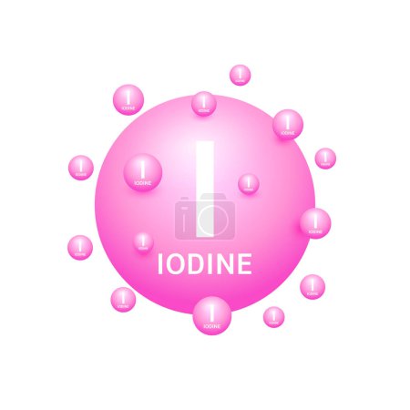 Pink iodine minerals on white background. Natural nutrients and vitamins essential by the body to help repair damaged organs. For advertising medical supplements design. 3D Vector EPS10.