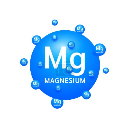 Téléchargez les illustrations : Minéraux de magnésium bleu sur fond blanc. Les nutriments naturels et les vitamines essentielles par le corps pour aider à réparer les organes endommagés. Pour la conception de suppléments médicaux publicitaires. Vecteur 3D EPS10. - en licence libre de droit