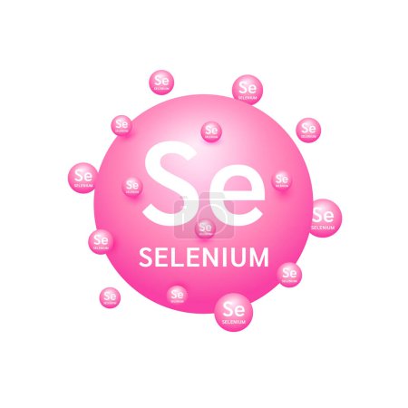 Téléchargez les illustrations : Minéraux de sélénium rose sur fond blanc. Les nutriments naturels et les vitamines essentielles par le corps pour aider à réparer les organes endommagés. Pour la conception de suppléments médicaux publicitaires. Vecteur 3D EPS10. - en licence libre de droit