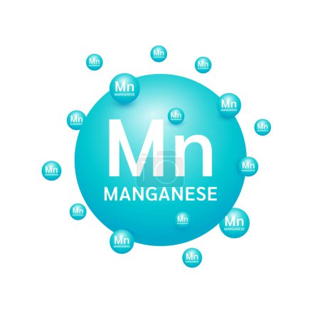 Minéraux de manganèse vert sur fond blanc. Les nutriments naturels et les vitamines essentielles par le corps pour aider à réparer les organes endommagés. Pour la conception de suppléments médicaux publicitaires. Vecteur 3D EPS10.