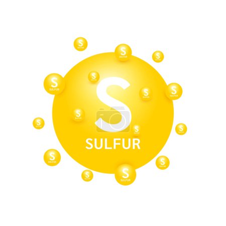 Yellow sulfur minerals on white background. Natural nutrients and vitamins essential by the body to help repair damaged organs. For advertising medical supplements design. 3D Vector EPS10.