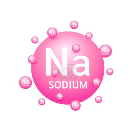 Téléchargez les illustrations : Minéraux de sodium rose sur fond blanc. Les nutriments naturels et les vitamines essentielles par le corps pour aider à réparer les organes endommagés. Pour la conception de suppléments médicaux publicitaires. Vecteur 3D EPS10. - en licence libre de droit
