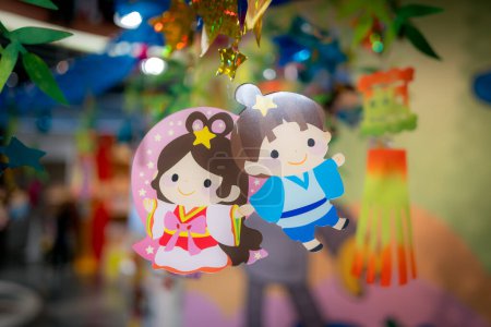 Star festival or Tanabata hanging decoration in Japan. Hikoboshi and orihime