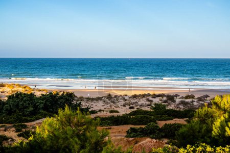 Photo for La Barrosa beach, at low tide, in Sancti Petri, Chiclana de la Frontera, Cadiz, Spain - Royalty Free Image