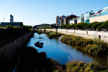 Téléchargez les photos : Views of the Madrid Rio park next to the Manzanares river and green vegetation around it - en image libre de droit