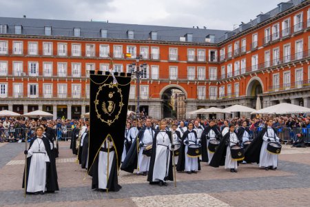 Photo for At Easter, in the main square of Madrid, every year an tamborrada held by a brotherhood coming from Zaragoza - Royalty Free Image