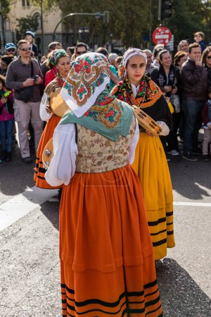 Photo for Folkloric groups at The traditional festival Transhumancia held on the streets of Madrid - Royalty Free Image