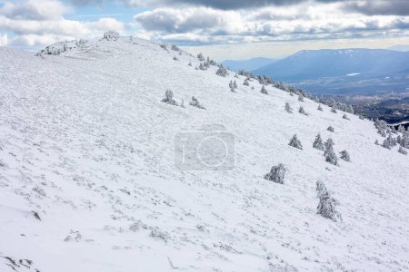 Photo for Snowy landscapes of Puerto de Navacerrada in the Sierra de Guadarrama in Madrid in the month of March 2024 - Royalty Free Image