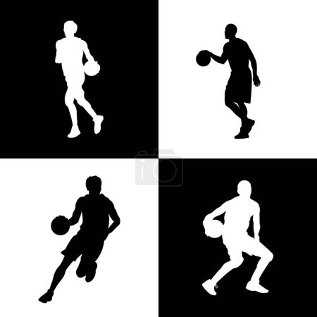 Illustration for Silhouette of basketball player with ball dribbling - Royalty Free Image
