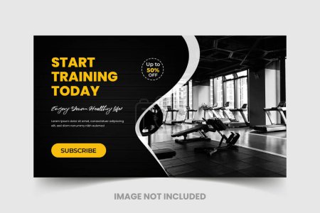 Illustration for Fitness or gym youtube thumbnail cover design template,  Social media banner design template, - Royalty Free Image