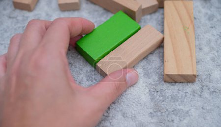 Children wooden blocks parts for game.Entertaining games for children.Kindergarden education games.close up view