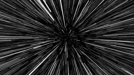 Foto de Hiper-lapso espacial o Salto espacial o Hiperespacio Saltar estrellas. 3d viaje en el tiempo, viajando a través de estrellas con la velocidad de la luz a través de un agujero negro en un túnel espacial. - Imagen libre de derechos