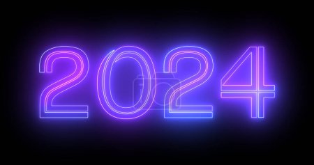 Photo for 2024 Happy New Year Electric bright typography decoration fluorescent bg. Line moving celebration futuristic banner backdrop for 2024 black bg. Neon nightclub sign bg for New Year's Eve. - Royalty Free Image