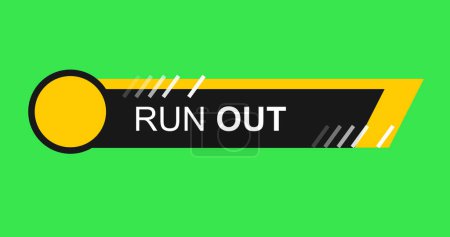 Cricket match lower third infographic button asset. Sports match lower third element declaring RUN OUT motion graphic. Dynamic in and out animating simple minimal infographic element.