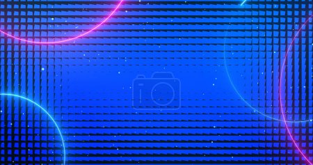 Abstrakte fluoreszierende LED-Neonlichter Partikelbewegungen Kreise Hintergrund. Futuristische Technologie glüht elektronische Spirale kurvige Disco leuchtet Bewegungsschleife. Leuchtende Unschärfen Neon-Staub magische Kugel bg