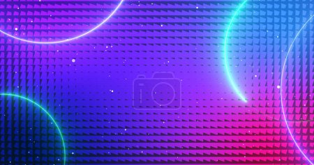 Abstract fluorescent led neon lights particle moving circles background. Futuristic technology glowing electronic spiral curvy disco lights motion loop. Illuminated blur neon dust magical sphere bg
