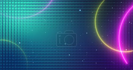 Abstract fluorescent led neon lights particle moving circles background. Futuristic technology glowing electronic spiral curvy disco lights motion loop. Illuminated blur neon dust magical sphere bg