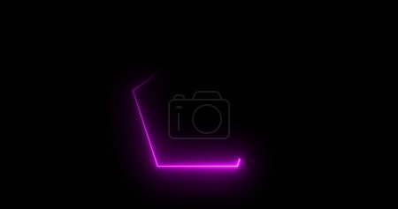 Traceable neon light moving on border of a pentagon. Glowing pentagon noen stripes frame seamless animation disco party night club sign. Neon diamond retro style fluorescent tube laser light.