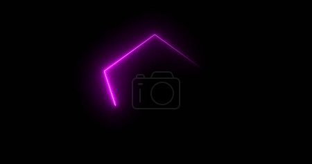Traceable neon light moving on border of a pentagon. Glowing pentagon noen stripes frame seamless animation disco party night club sign. Neon diamond retro style fluorescent tube laser light.