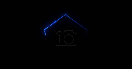 Traceable neon light moving on border of a pentagon. Glowing pentagon noen stripes frame seamless animation disco party night club sign