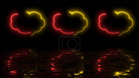 Wolkenform text msg icon animation reflektierend schwarz bg. Chat-Nachrichten-Gespräch geht auf Cartoon-Stil modernes Neon-LED-Licht reden Neon-Rede eingeben Wolke Blase denken Idee unterzeichnen.