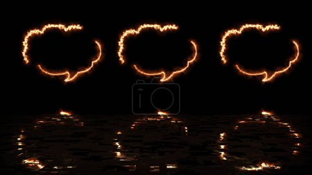 Wolkenform text msg icon animation reflektierend schwarz bg. Chat-Nachrichten-Gespräch geht auf Cartoon-Stil modernes Neon-LED-Licht reden Neon-Rede eingeben Wolke Blase denken Idee unterzeichnen.