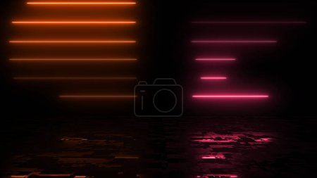 Line stack of two different colors in reflection. Clubbing ray data transfer stripe background cyberspace security motion loop. Dancing club virtual corporate illuminated bg wavy shiny bg.