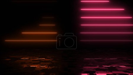 Line stack of two different colors in reflection. Clubbing ray data transfer stripe background cyberspace security motion loop. Dancing club virtual corporate illuminated bg wavy shiny bg.