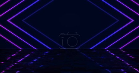 Abstract technology background clubbing nightlife background. Disco lights music concert light show glowing shiny square geometric laser loop with reflection. Award show ceremony event.