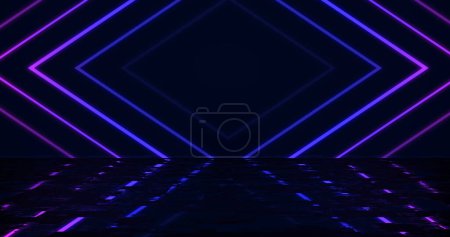 Abstrakte Technologie Hintergrund Clubbing Nachtleben Hintergrund. Disco-Lichter Musik Konzert Licht zeigen glühend glänzende quadratische geometrische Laserschleife mit Reflexion. Preisverleihung.