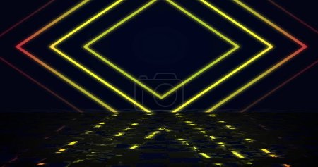 Abstract technology background clubbing nightlife background. Disco lights music concert light show glowing shiny square geometric laser loop with reflection. Award show ceremony event.