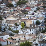 General view of the famous Albaicin neighborhood from San Miguel Alto balcony in Granada, Andalusia, Spain. The Albaicin is a UNESCO World Heritage Site. High quality photo