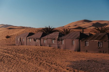 Téléchargez les photos : Vue générale d'une ligne de tentes au milieu du Sahara. Photo de haute qualité - en image libre de droit