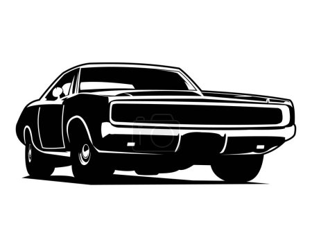 Ilustración de Mejor coche de músculo clásico delantero para emblema, insignia, aislado sobre fondo blanco - Imagen libre de derechos