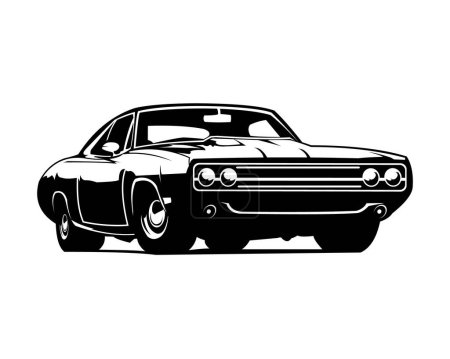 Illustration for 1970 dodge charger custom car logo. Best for badge, emblem, icon and car industry. isolated red background view from side. - Royalty Free Image